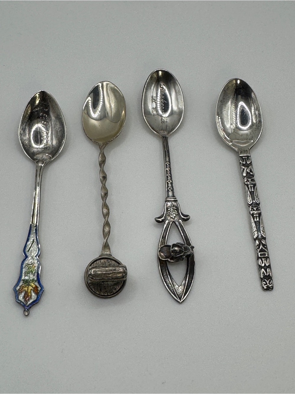 Vintage Sterling Silver Souvenir Spoons Lot of 4 Montreal Enamel Totem Cable Car